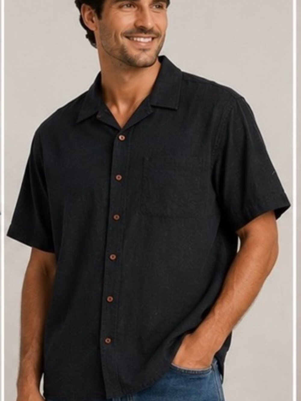 Orvis Mens Large Hemp Lyocell Short Sleeve Button Up Shirt Black Classic Fit NWT